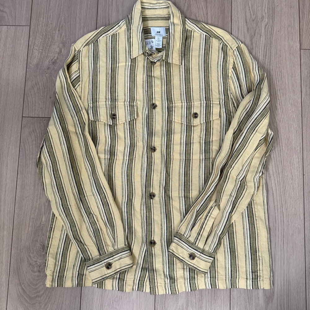 H&M Beige and Black Striped Men's Shirt Jacket